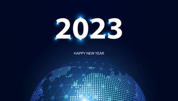 astratto contento nuovo anno 2023 globale leggero Rete su blu sfondo digitale futuristico moderno hi-tech spazio vettore