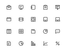 essenziale attività commerciale 20 icone impostato design. contiene come come posta, calendario, volta, grafico, borsa da lavoro, documento e di più. vettore illustrazione.