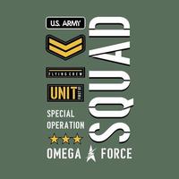 militare squadra tipografia, maglietta grafica, vettori