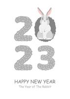 contento nuovo anno 2023. Cinese lunare nuovo anno 2023, anno di il coniglio. grande numeri con carino coniglietto, lepre. sfondo design per vacanza arredamento, carta, manifesto, striscione, aviatore vettore