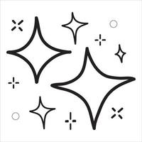 doodle set di stelle vettoriali icona scintilla, icona superficie pulita. stelle con effetto di luce incandescente e scoppio brillante. isolato su sfondo bianco. illustrazione vettoriale