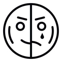 contento metà triste emoji icona, schema stile vettore