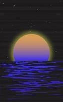 tramonto, stelle e vedere. synthwave grafico per manifesto. anni 80 retrò design illustrazione. superare simbolo nel Vintage ▾ vhs stile. notte raggiante paesaggio. vettore