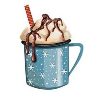 tazza con Natale cacao e crema. marshmallow e cappuccino. boccale con inverno caldo bevanda isolato su bianca sfondo vettore
