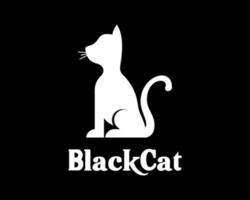 gatto felino gattino animale domestico Miao soriano ritratto seduta silhouette piatto nero portafortuna vettore logo design