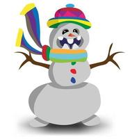 allegro pupazzo di neve nel un' arcobaleno sciarpa e copricapo. multicolore cappello. luminosa illustrazione. vettore grafica.
