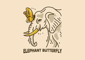 Vintage ▾ illustrazione di farfalla su elefante testa vettore