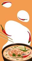 illustrazione di un asiatico tom patata dolce piatto per marquetinka contro un' fondale di luminosa macchie. aviatore per distribuzione. può essere Usato per Stampa menu, volantini e banner su carta. vettore