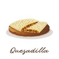 messicano Quesadilla Mais tortilla con tritato carne e formaggio su un' di legno vassoio. veloce cibo ristorante e strada cibo spuntini, carne tortillas, porta via cibo consegna vettore