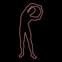 neon uomo fare esercizi si inclina per il lato sport azione maschio allenarsi silhouette yoga davanti Visualizza icona rosso colore vettore illustrazione Immagine piatto stile