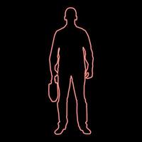 neon uomo d'affari con ventiquattrore uomo con un' attività commerciale Borsa nel il suo mano silhouette davanti Visualizza icona rosso colore vettore illustrazione Immagine piatto stile