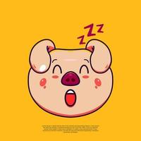 emoticon addormentato carino maiale testa emoji illustrazione. piatto design cartone animato vettore
