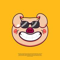 freddo carino maiale testa emoji illustrazione emoticon. piatto design cartone animato vettore