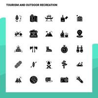 25 turismo e all'aperto ricreazione icona impostato solido glifo icona vettore illustrazione modello per ragnatela e mobile idee per attività commerciale azienda