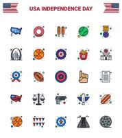 25 Stati Uniti d'America piatto pieno linea imballare di indipendenza giorno segni e simboli di militare distintivo caldo cane premio stati modificabile Stati Uniti d'America giorno vettore design elementi