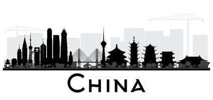 Cina città orizzonte nero e bianca silhouette. vettore