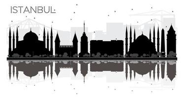 Istanbul città orizzonte nero e bianca silhouette con riflessi. vettore