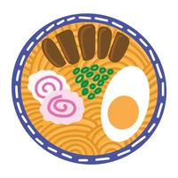 ramen la minestra con carne, uovo, narutomaki, tagliatelle. carino colorato semplice mano disegnato scarabocchio. asiatico cibo disegno. piatto superiore Visualizza vettore illustrazione