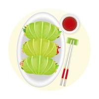 Cinese cibo, 3d illustrazione di cavolo primavera rotoli con soia salsa vettore