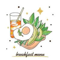avocado e uovo Sandwich decorato con erbe aromatiche, prima colazione menù vettore