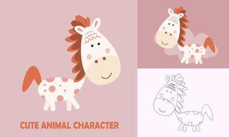 colorazione carino animali per bambini con cavallo schema vettore