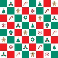 carino allegro Natale albero rosso verde agrifoglio caramella canna Pan di zenzero ghirlanda fiocco di neve banda a strisce dai un'occhiata scacchi plaid tartan bufalo Scott percalle sfondo senza soluzione di continuità modello vettore