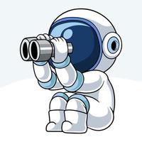 cartone animato poco astronauta guardare attraverso spazio vettore