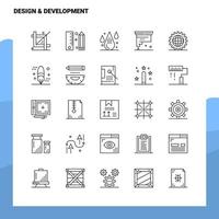impostato di design sviluppo linea icona impostato 25 icone vettore minimalismo stile design nero icone impostato lineare pittogramma imballare