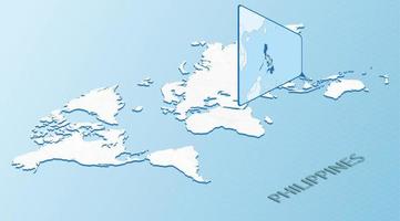 mondo carta geografica nel isometrico stile con dettagliato carta geografica di filippine. leggero blu Filippine carta geografica con astratto mondo carta geografica. vettore