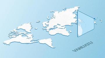 mondo carta geografica nel isometrico stile con dettagliato carta geografica di vanuatu. leggero blu vanuatu carta geografica con astratto mondo carta geografica. vettore