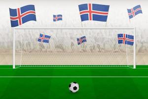 Islanda calcio squadra fan con bandiere di Islanda applauso su stadio, pena calcio concetto nel un' calcio incontro. vettore