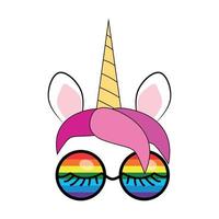 illustrazione di carino unicorno viso indossare occhiali da sole vettore