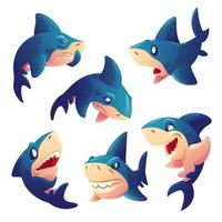 carino squalo personaggio con diverso emozioni vettore