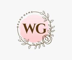 iniziale wg femminile logo. utilizzabile per natura, salone, terme, cosmetico e bellezza loghi. piatto vettore logo design modello elemento.