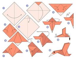 pellicano origami schema lezione in movimento modello. origami per bambini. passo di passo Come per rendere un' carino origami uccello. vettore illustrazione.