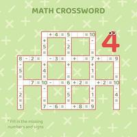 matematica cruciverba puzzle per bambini risolvere esempi. formazione scolastica materiale per bambini. matematica educativo cruciverba per prescolastico e età scuola bambini. vettore illustrazione