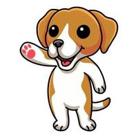 carino poco beagle cane cartone animato agitando mano vettore