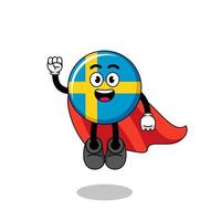 Svezia bandiera cartone animato con volante supereroe vettore