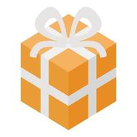 arancia regalo scatola icona, isometrico stile vettore