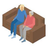 anziano coppia su divano icona, isometrico stile vettore