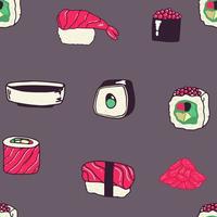 vettore senza soluzione di continuità Sushi modello Sushi isolato icone nel senza soluzione di continuità modello, vettore illustrazione. involucro carta design per giapponese ristorante cibo consegna pacchi.