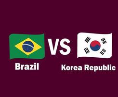 brasile e Sud Corea bandiera nastro con nomi simbolo design latino America e Asia calcio finale vettore latino americano e asiatico paesi calcio squadre illustrazione
