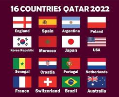 16 paesi emblema bandiera con nomi simbolo design calcio finale vettore paesi calcio squadre illustrazione