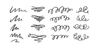 scarabocchio e turbine Linee. impostato di mano disegnato calligrafico vortici. vettore illustrazione