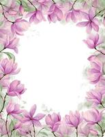 acquerello telaio con rosa magnolia rami. mano disegnato illustrazione con fiori e le foglie. isolato sfondo per nozze inviti o saluto carte. floreale modello per qualunque design. vettore