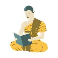 clipart di cartone animato versione di monaco seduta e lettura libro vettore