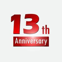 rosso 13 ° anno anniversario celebrazione semplice logo bianca sfondo vettore