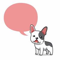 cartone animato personaggio contento francese bulldog con discorso bolla vettore