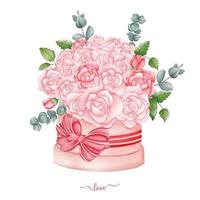 mazzo di rosa mano disegnato illustrazione per san valentino, acquerello San Valentino elementi vettore