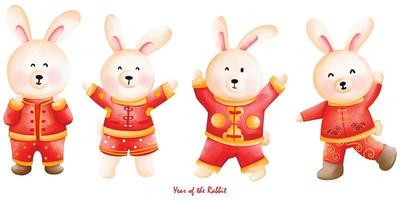 carino coniglietto nel Cinese tradizionale costume, cheongsam vestire, il anno di coniglio vettore